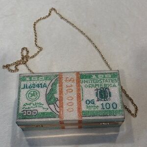 Glitter Money Clutch with Gold Chain